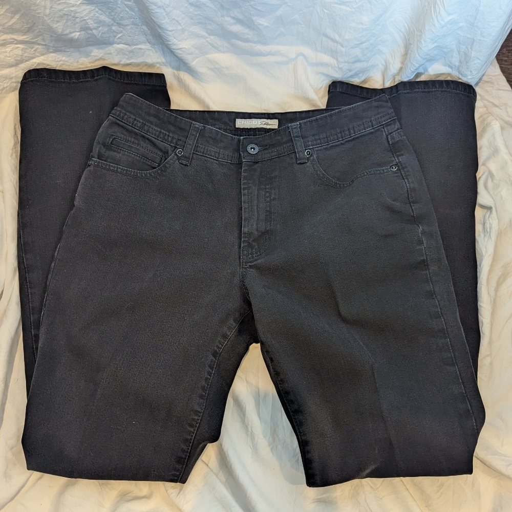 Chicos Platinum Embellished Women's Jeans Black Women's Sz 1 Regular Tapered Leg